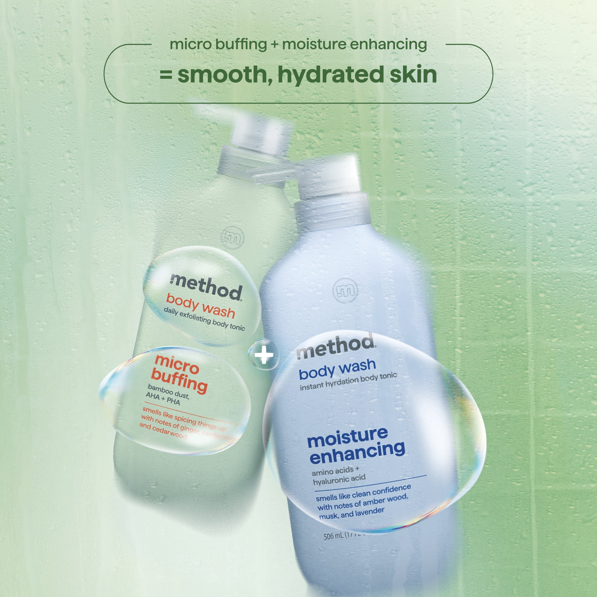 method Exfoliating Body Wash, Micro Buffing - Notes of Ginger, Cardamom & Cedarwood, Made Without Parabens, Smooths Skin with AHA & PHA, 17 fl oz