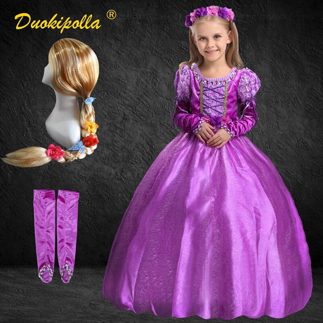 Vestido de Rapunzel enredado para niñas, traje de princesa con mangas abullonadas, trajes de Boutique para vacaciones de Navidad y Halloween Fivean unisex