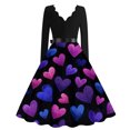 thumbnail image 4 of Valentines Day Dresses Scalloped Neck Fit and Flare Dress with Heart Print Waist Vintage Style Skater Midi for Women Dark Blue L, 4 of 4