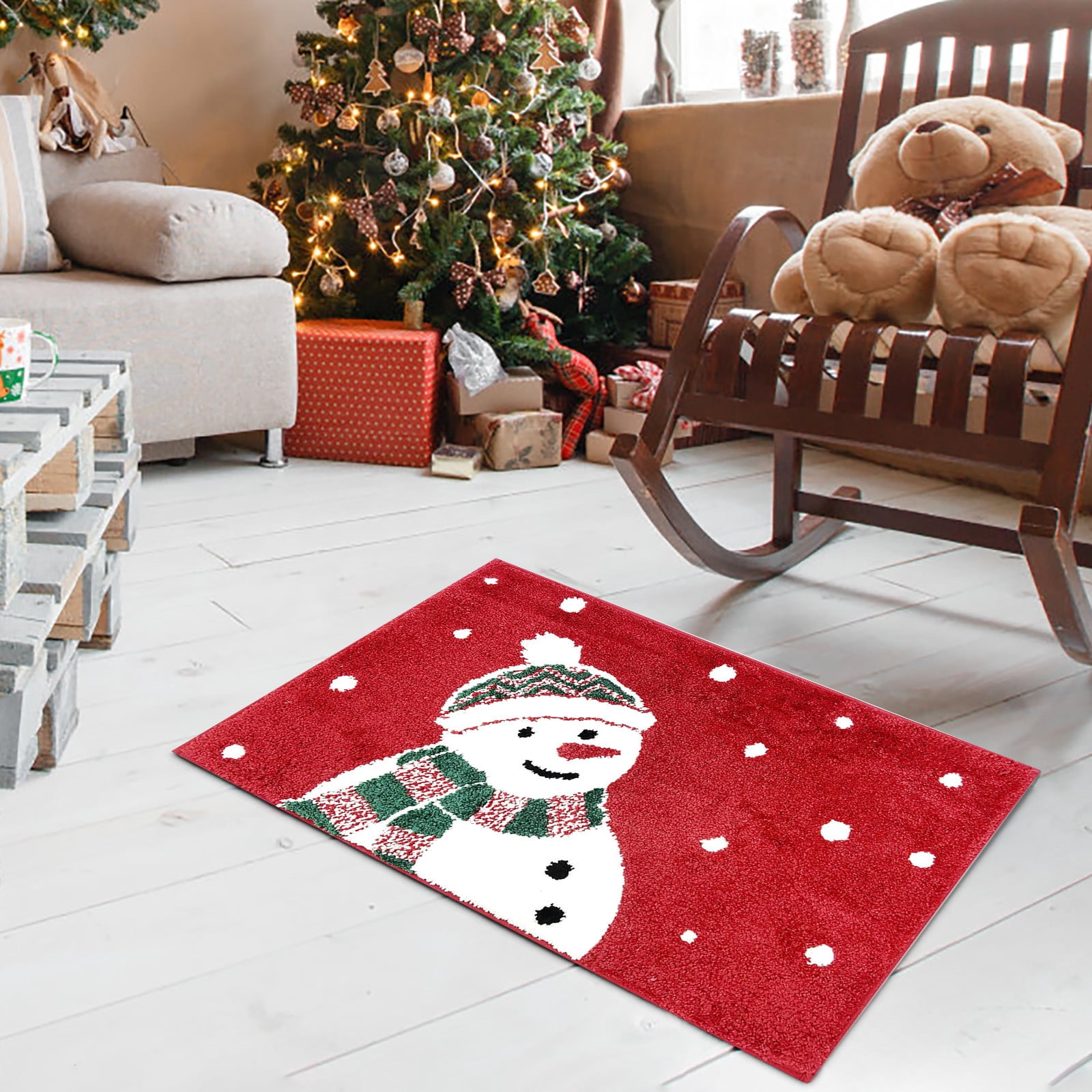 Christmas Bathroom Rugs 15.74*23.6INCHES,Non-Slip Rubber Back Machine Washable,Soft Absorbent Shaggy Xmas Bath Mat Rug Winter Themed Christmas Festive Bathroom Floor Mat