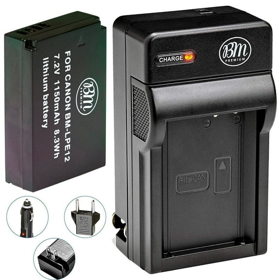 BM Premium LP-E12 Battery and Charger Kit for Canon EOS-M, EOS M2, EOS M10, EOS M50, EOS M50 Mark II, EOS M100, EOS M200, SX70 HS, Rebel SL1 Cameras