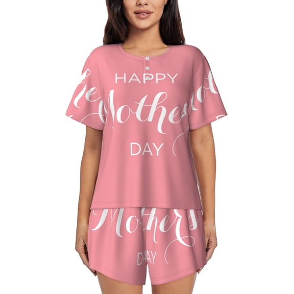 Ratiio Happy Mother's Day Print Womens Pajama Sets 2 Piece Soft Short Sleeve Top and Shorts Sleepwear Round Neck Pjs Lounge Set