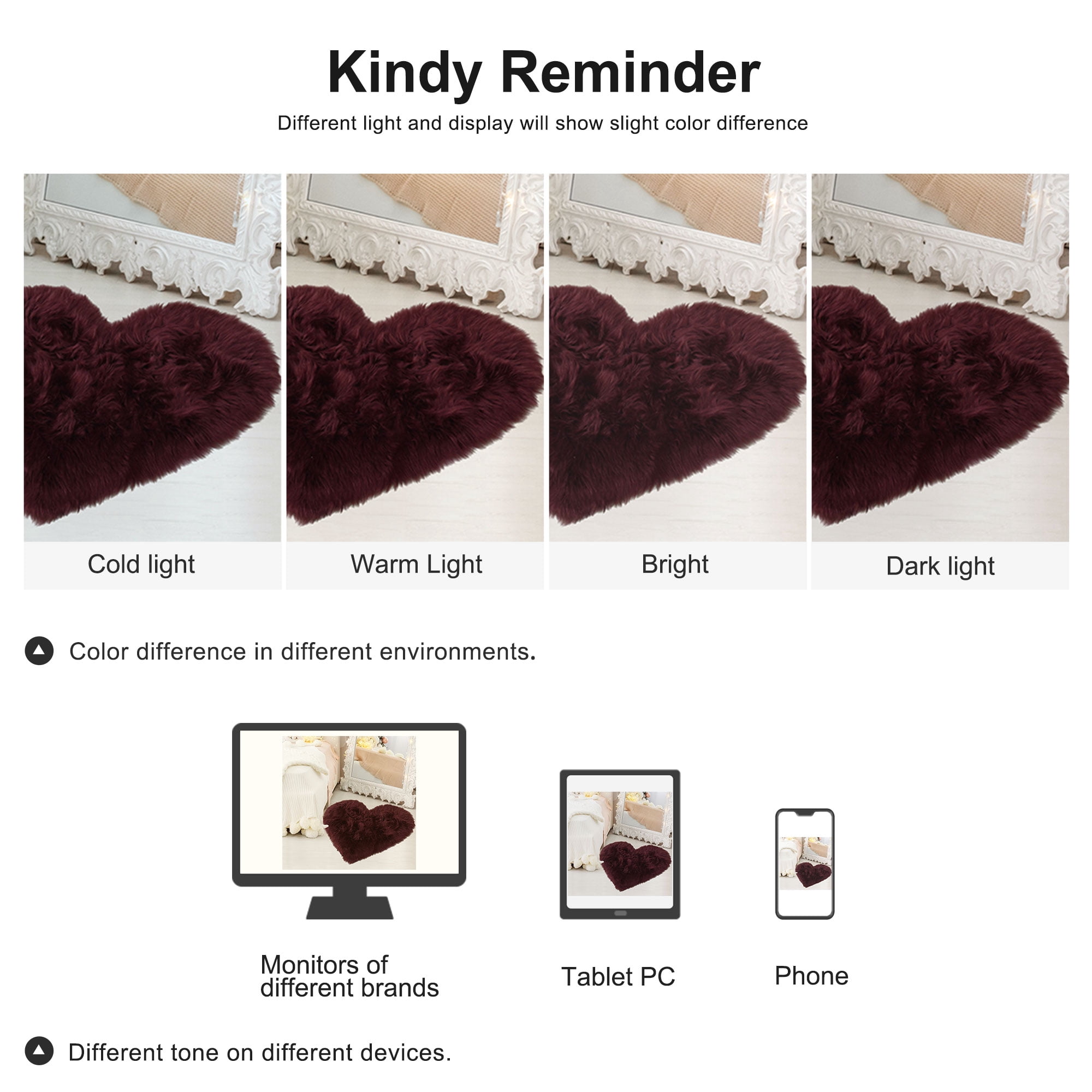 Unique Bargains Heart Shaped Faux Fur Shag Area Rug 2.3Ft x 3Ft Burgundy