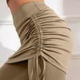 thumbnail image 6 of Womens Ruched Skirted Leggings High Waist Tennis Skorts Capris Tie Side Golf Tennis Gym Legging with Mini Skirts Khaki, M, 6 of 7