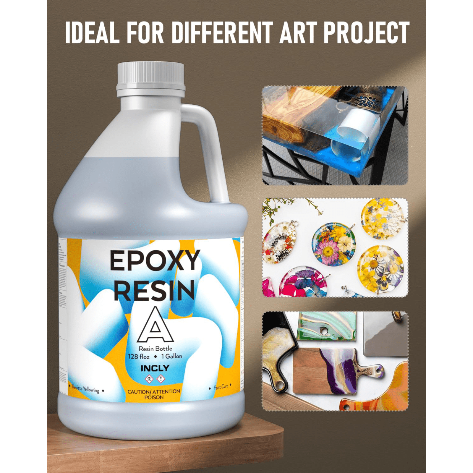 INCLY 4 Gallon Crystal Clear Epoxy Resin Kit, High Gloss & Bubbles Free Resin Supplies Coating & Casting Resin for Table Top, Self Leveling 1:1