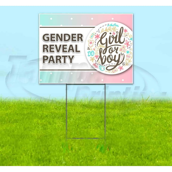 Gender Reveal Party (18" x 24") Yard Sign, Includes Metal Step Stake