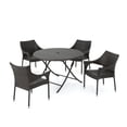 thumbnail image 2 of Outdoor 5 Piece Wicker Dining Set with Foldable Table and Stacking Chairs, Brown, 2 of 12