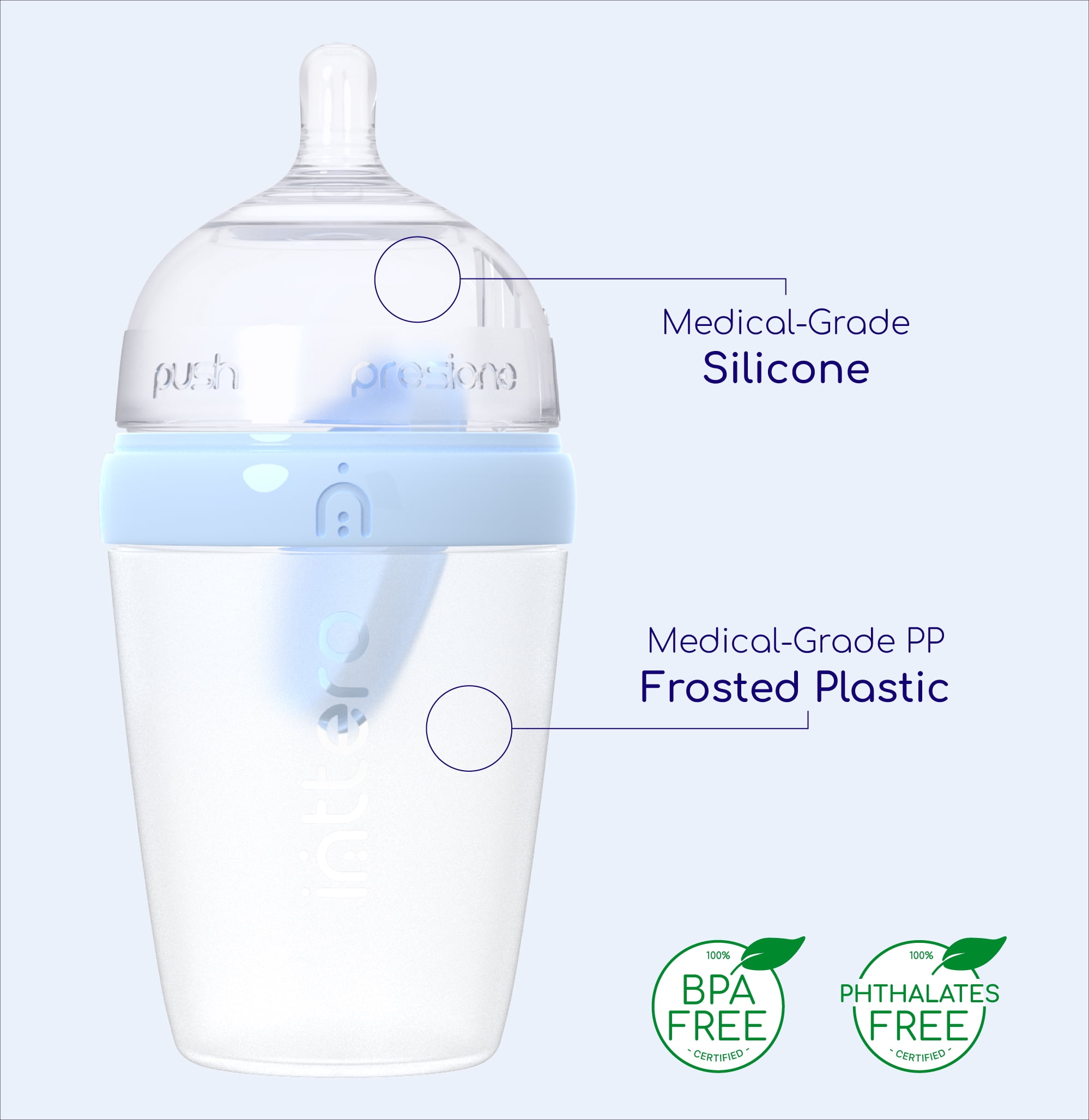 Inttero Pre-loadable Anti-Colic Baby Bottle, 9oz, 2-Pack, Cute Blue  BM-9/10-CB-MD