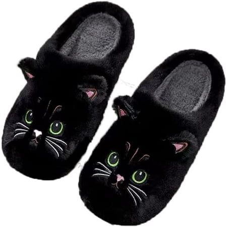 

PIKADINGNIS Cute Mew Cat House Slippers for Women Fluffy Fur Plush Cozy Soft Breathable Indoor Shoes Non-slip