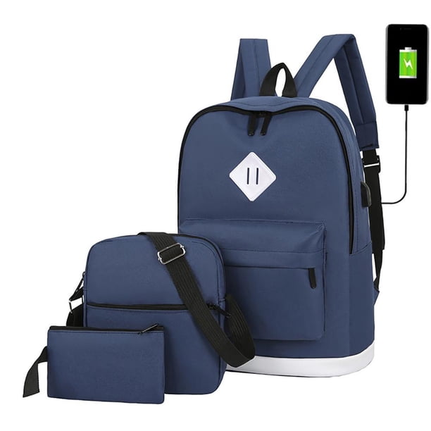 Mochila Para Acampar Al Aire Libre De 3 Uds., Bolso De Hombro Resistente Al Desgaste Con Bandolera, Bolso De Mano, Mochila Escolar De Estilo Coreano Con Cable Usb Speravity AP007924-02