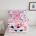 thumbnail image 5 of Manfei Initial Letter Alphabet E Twin Comforter Sets,3D Cartoon Soccer Print Bedding Set,Pink Reversible,2 Pieces,1 Comforter and 1 Pillowcase, 5 of 7