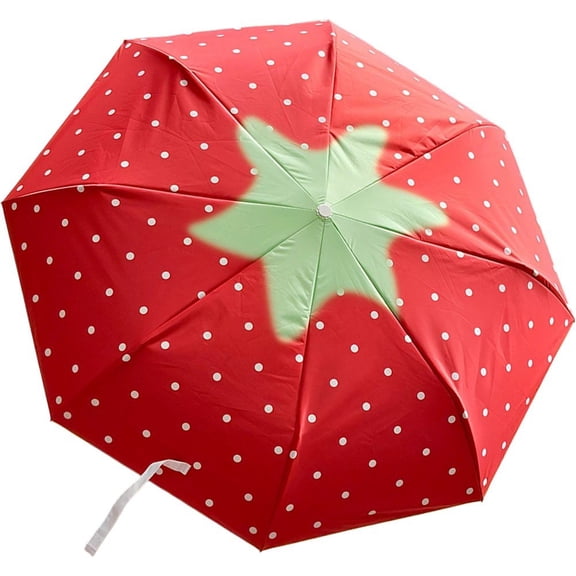 Slccxzc Strawberry Pattern Folding Umbrella, Anti UV Windproof Travel Parasol for Rain Sun