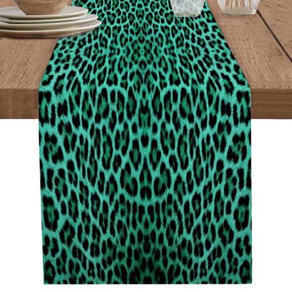 nqOlkjepod Green Leopard Print Table Runner 120 Inches Long Farmhouse Dress Scarves, Farmhouse Abstract Animal Patterned Dining Tablerunner for Coffee Table/Kitchen Island/Party Décor, 13" x 120"