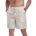 thumbnail image 5 of GIRUNS Men's Linen Shorts Casual Summer Beach Drawstring Elastic Waist Shorts with Pocket White 2XL, 5 of 7