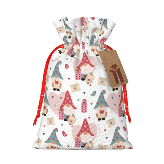 Fuzoiu Gnome With Love Letter Print Christmas Gift Bag,Burlap Gift Bag with Drawstring Closure & Hang Tag,Perfect for Holidays, Birthdays, and Special Occasions-Small