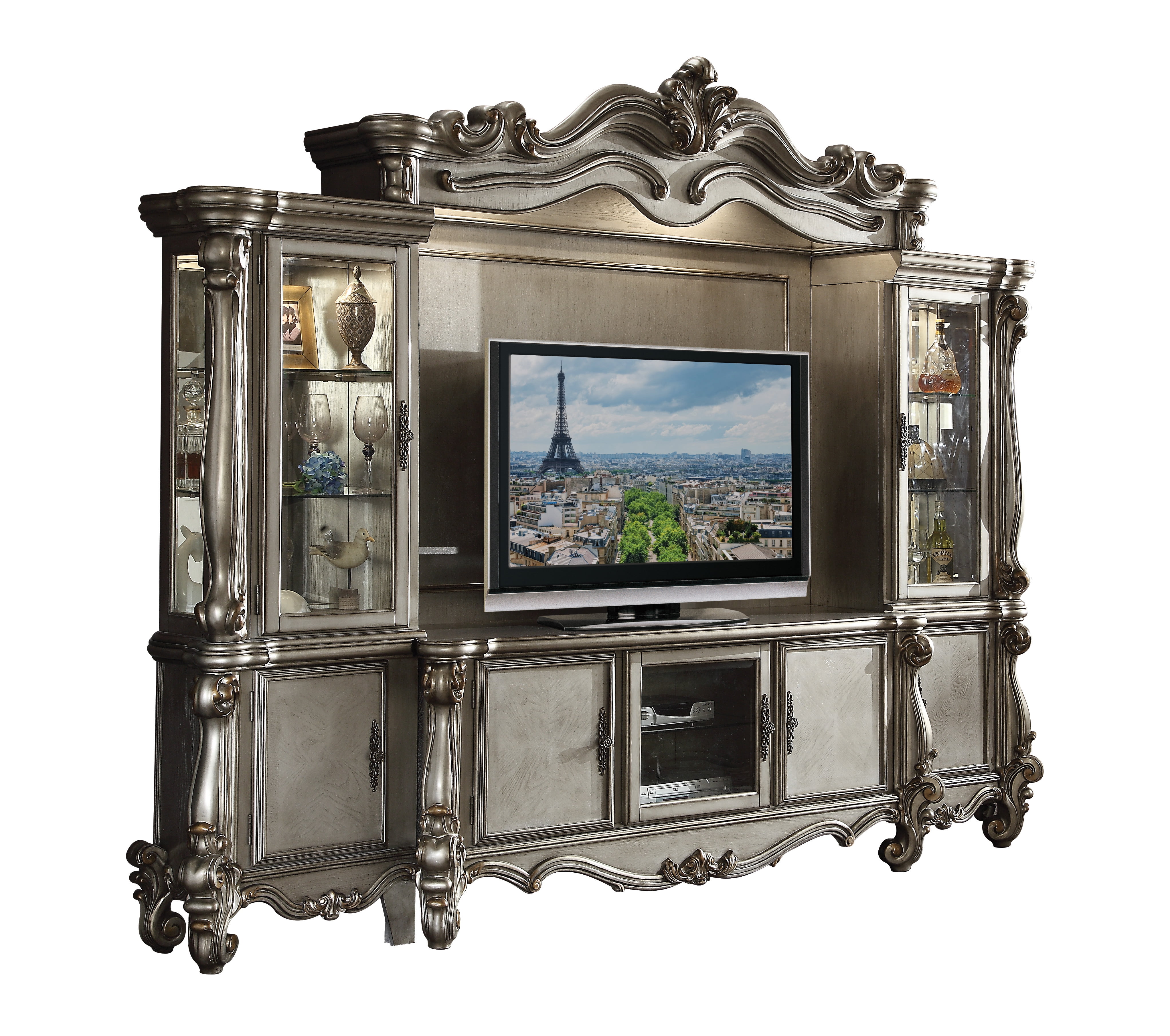 ACME Versailles Entertainment Center in Antique Platinum