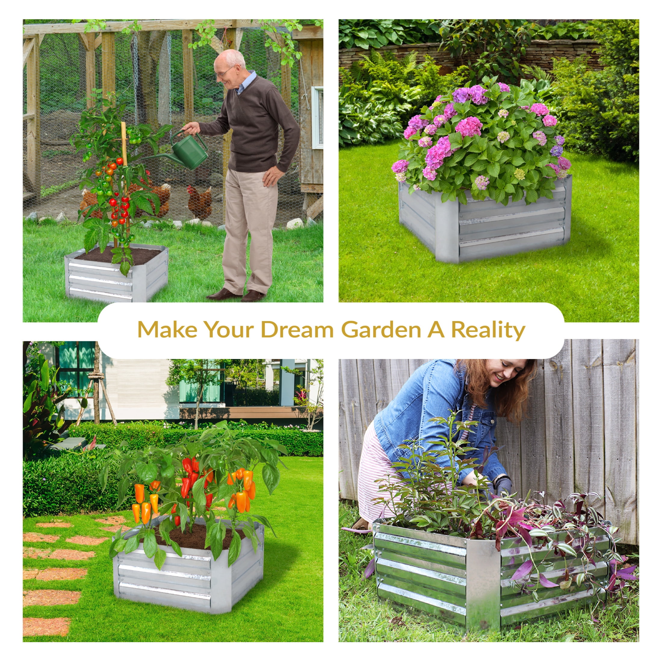 Sunnydaze 24" x 24" x 11.75" Square Silver Galvanized Steel Raised Garden Bed