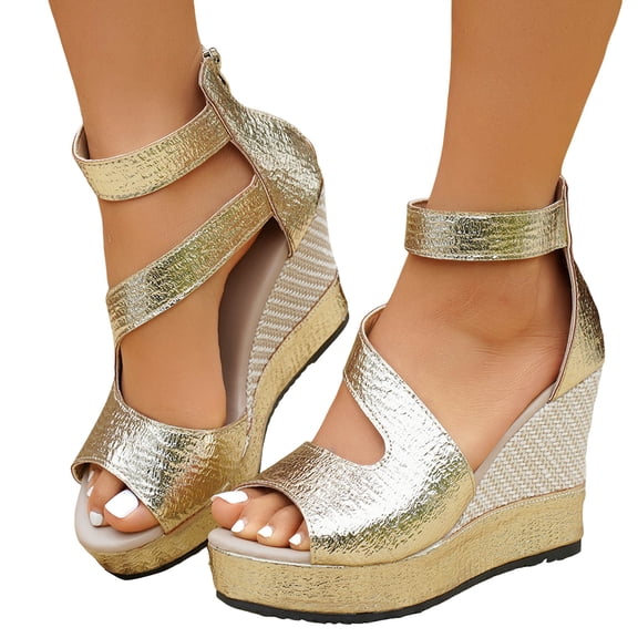 Modstep Sandals for Women 2026 Comfortable Wedge Platform Sandal Ankle Strap Open Toe Heels Ladies Summer Slip on Walking Shoes Gold 9