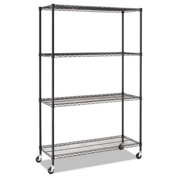ALE Four-Shelf Complete Wire Shelving Unit with Caster, Black - 48 x 18 in.