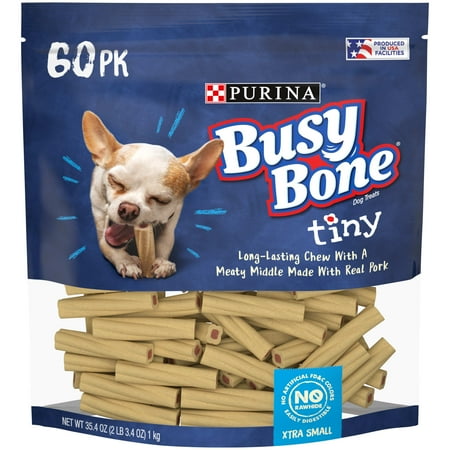 Purina Busy Bone Extra Small Dog Treats with Real Pork  Long-Lasting Chews  35.4 oz Pouch (60 Count)