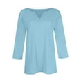 thumbnail image 4 of Basic T Shirts for Women Women's V+ Round-neck 3/4 Sleeve Solid Color Top, 4 of 5