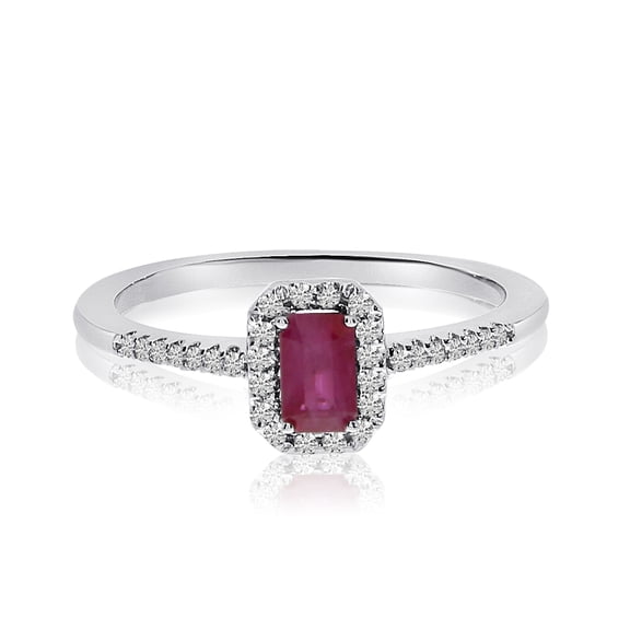 14k White Gold Ruby Octagon and Diamond Ring