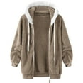 thumbnail image 4 of TQWQT Fleece Jacket Women, Womens Winter Hooded Cardigan Fuzzy Fleece Coat Zipper Long Sleeve Splicing Color Warm Plush Jacket Outwear Plus Size Khaki XXXXL, 4 of 6