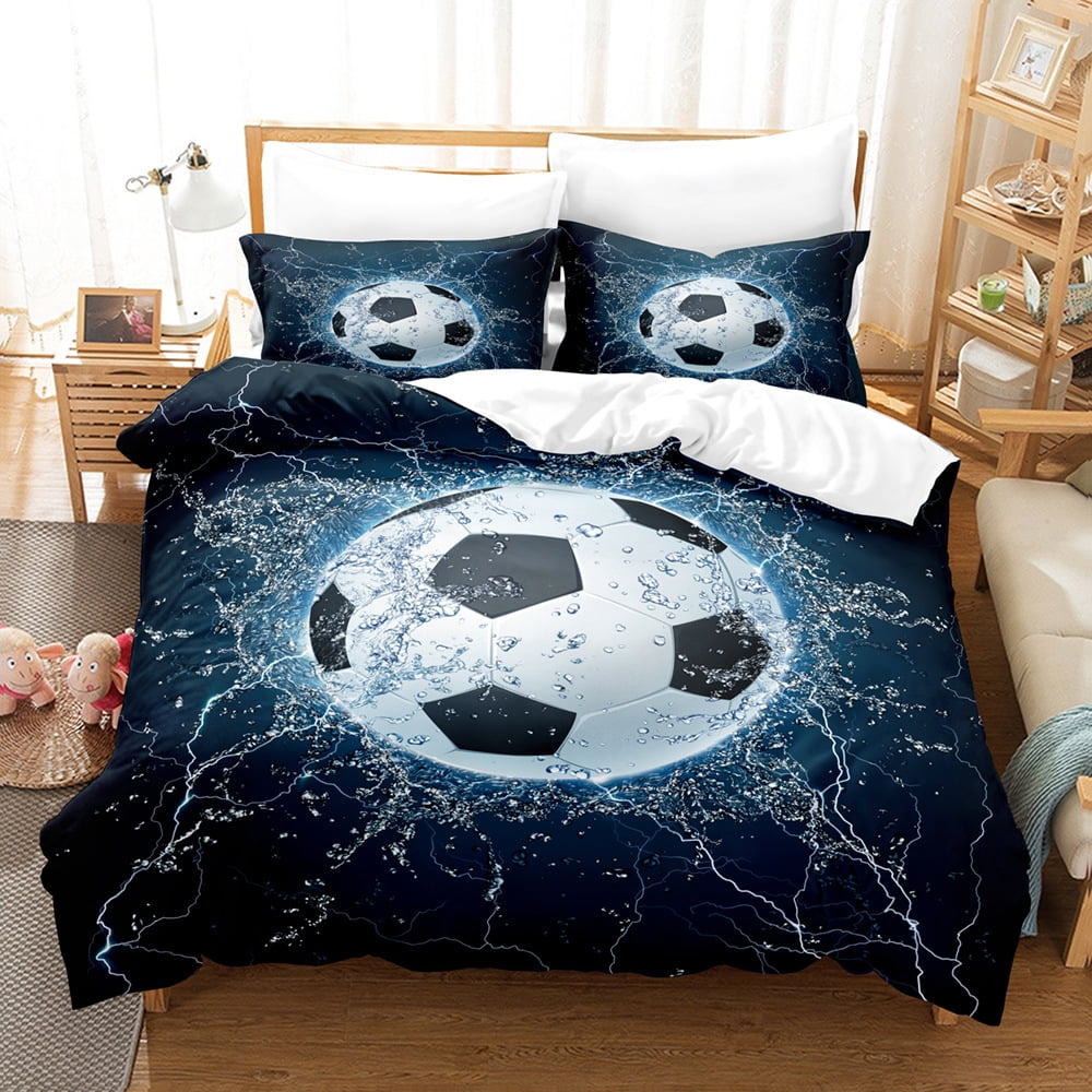 Boys Sports Duvet Cover Set,Kids Football Bedding Child Soccer Player