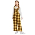 thumbnail image 3 of Girls Plaid Fleece Sleeveless Romper Adjustable Strap Wide Leg Jumpsuit Casual Loose Fuzzy Pockets Winter Outerwear Outfit 5-14Y, 3 of 8