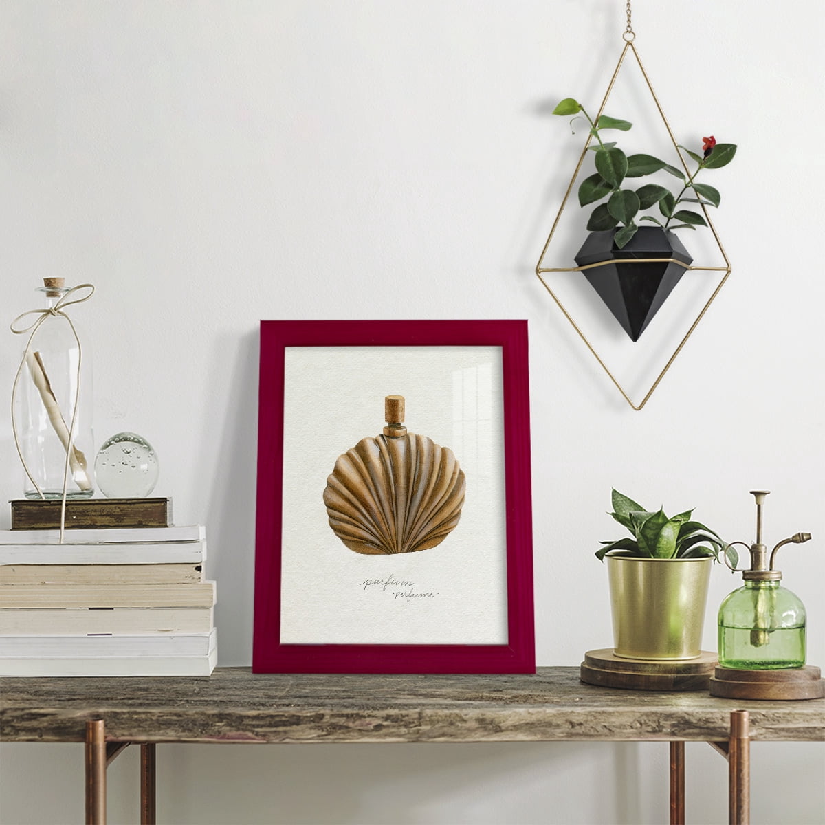Gilded Toiletries II - Framed Print w/glass - Cherry Red