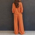 thumbnail image 4 of Women's Waffle Knit 2 Piece Tracksuit Outfit Henley Long Sleeve Top and Drawstring Wide Leg Pants Soft Comfy Loungewear Casual Travel Vacation Streetwear Set Orange, 4 of 5