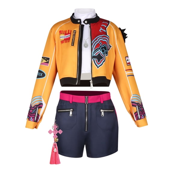 MIRUXO Pop Singer Cosplay Costume Anime Stage Outfit Yellow Jacket Top Shorts Accessories 6 Piece Set for Halloween Party