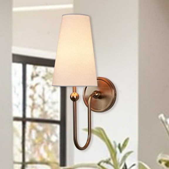 Elegant Brass Finish Sconce with White Linen Shade, Elegant Design Wall Lamp beside Mirror, for Hallway, Entryway, Bedroom, Living Room