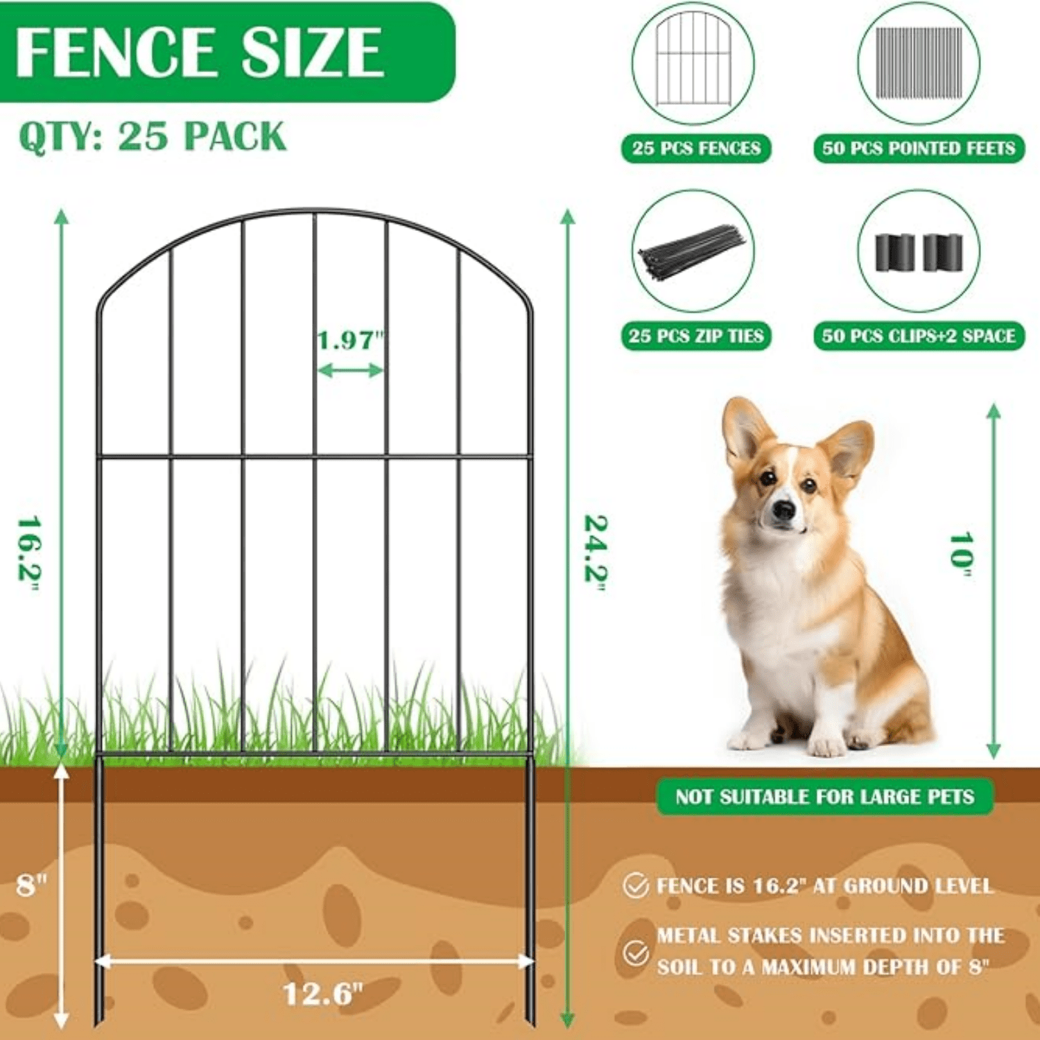 Decorative Garden Fence 25 Panels, Total 26ft (L) x 24in (H) Metal Wire Fencing Border Animal Barrier, Flower Edging for Landscape Patio Yard Outdoor Decor, Arched
