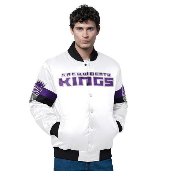 Men's Starter White Sacramento Kings Triple Option Varsity Full-Snap Satin Jacket