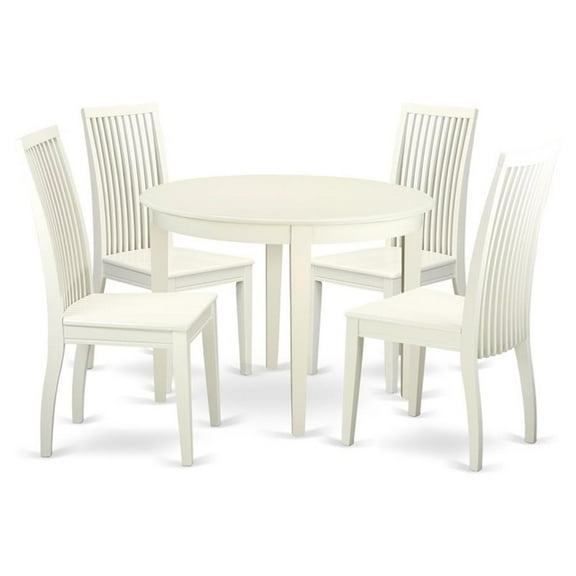 Pemberly Row 5-piece Dining Set with Leather Seat in Linen White