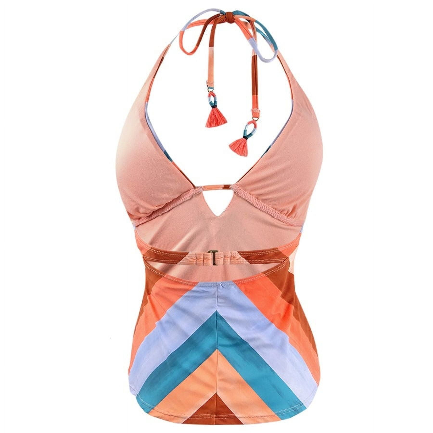  Lucky Brand Women's Standard V-Neck Halter Tankini Swimsuit Top,  Orange//Block Party, Extra Small : Clothing, Shoes & Jewelry
