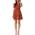thumbnail image 2 of Vestido Casual Mini de Manga Abullonada con Escote en V y Cintura Elástica para Mujeres Inspire Chic Color Marrón Talla L, 2 of 6