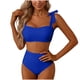 thumbnail image 2 of Trajes de baño para mujer, traje de baño de bikini de tirantes sin espalda de color liso para mujer, conjunto de bikini con bloques de color y hombros descubiertos, trajes de baño para mujer, trajes d, 2 of 5