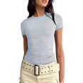 thumbnail image 1 of LAICAIW T-Shirt Court à Manches Courtes pour Femmes, Basique, Ajustement Solide, Col Rond, Sortie, Yoga Décontracté, 1 of 7