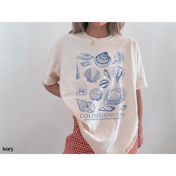Seashell Bible Verse Shirt, Ocean Life Coastal Aesthetic, Women Faith Apparel, Oversized Beach Tee, Baptism Teen Girl Gift