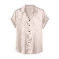 thumbnail image 2 of sunsanly Summer Men Shirt Turn-down Collar Single-breasted Short Sleeve Loose Solid Color Satin Applique Button Casual Daily Wear Mid Length Top, 2 of 8
