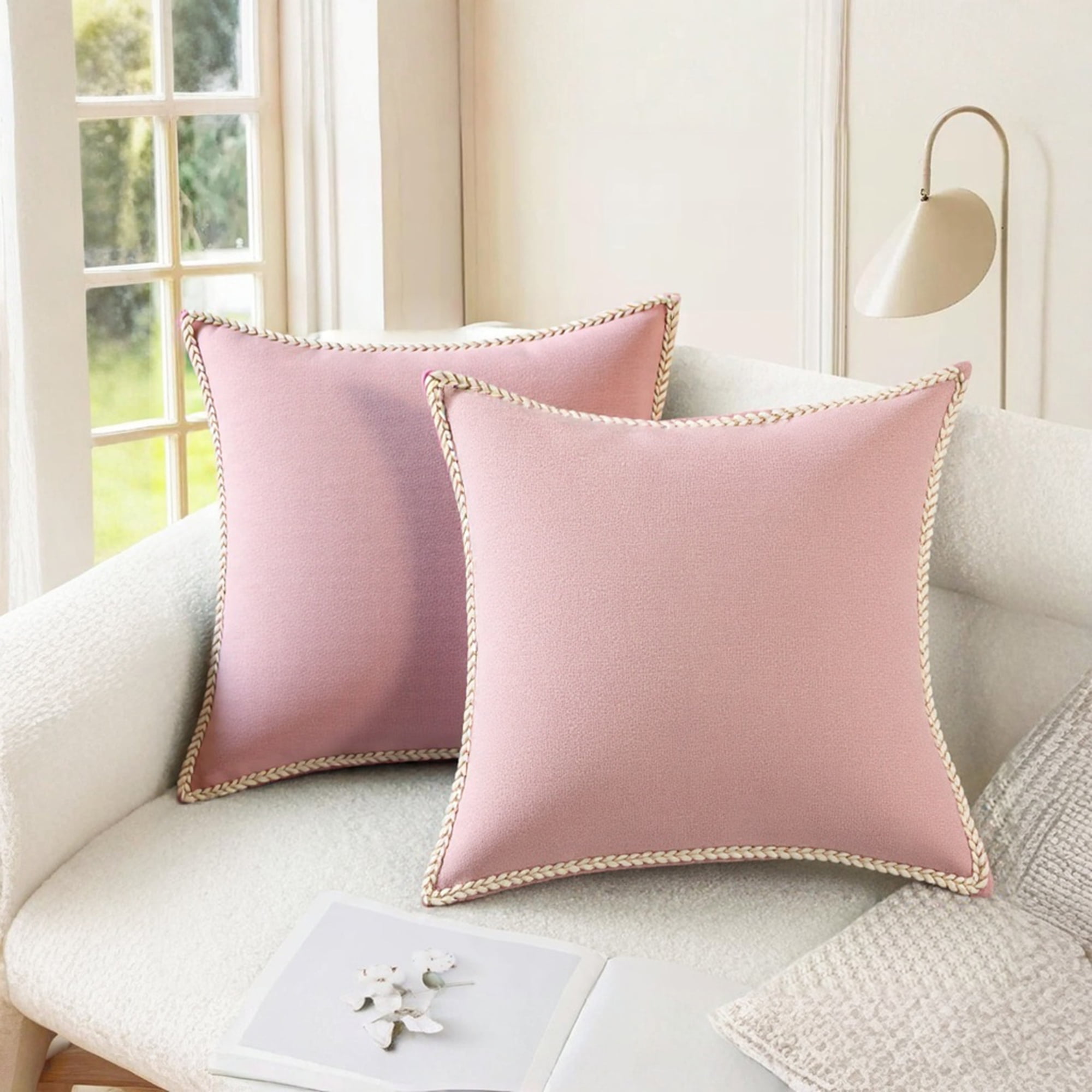 Unique Bargains Pack of 2 Soft Solid Throw Pillow Covers Cases for Couch 18" x 18" Pink