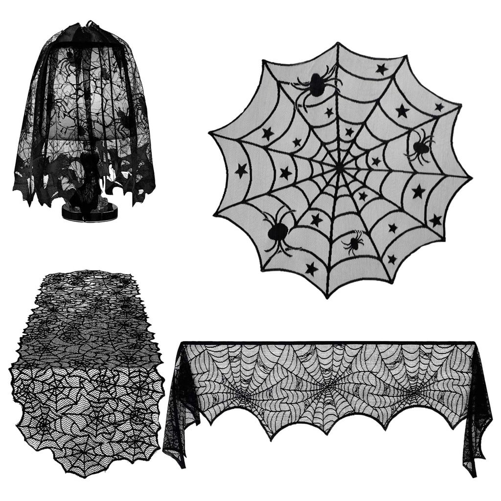 54 x 72 inch Halloween Decoration Spider Web Valance Tablecloth Black Lace Cobweb Table Runner Festive Party Supplies 