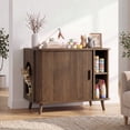 thumbnail image 2 of Easoger Cat Litter Cabinet Enclosure with Sliding Doors, Wooden Cat Furniture Cabinet with 2 Storage Shelves & Top Table, Kitty-Friendly Round Entry, Hide Messy,Walnut, 2 of 9
