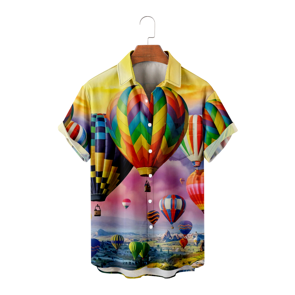 Hot Air Balloon theme Shirt Casual Front Buttons Beach Shirts for ...