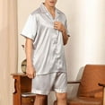 thumbnail image 4 of IROINNID Silk Pajamas for Men Button Closure Short Sleeve Shirts and Shorts with Pockets Two-Pieces Sleepwear Sets,Silver, 4 of 5