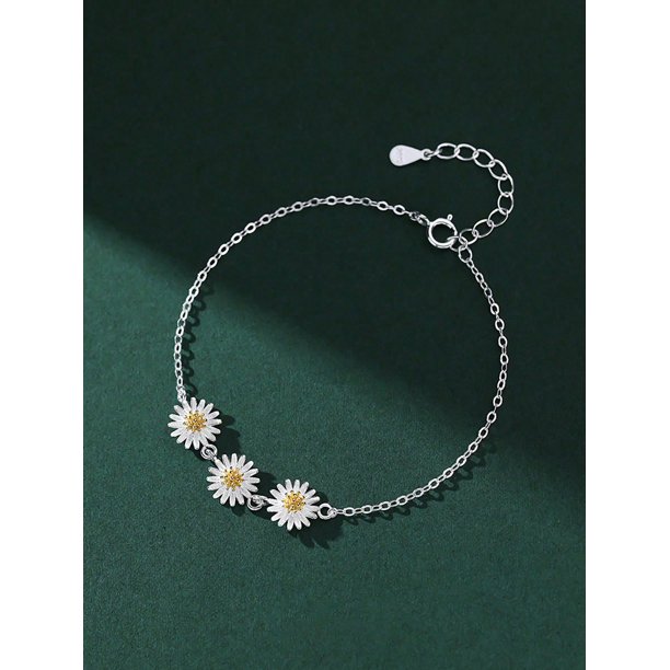1pc S925 Pure Silver Daisy Shaped Double Plated Two Tone Bracelet For Women, Simple & Fashionable, Suitable For Ins & European & American Style, A Birthday Gift For Girls