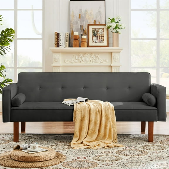 Leumius Futon Sofa Bed Convertible Couch Bed with Armrests Modern Living Room Linen Sofa Bed,Dark Gray