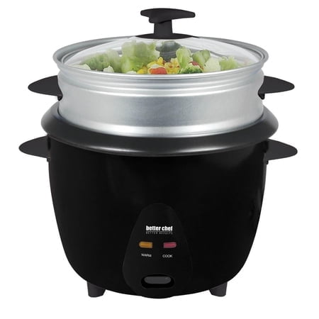 Better Chef Basic Rice Cooker With Food Steamer | Glass Lid | Non-Stick | Cool-Touch | Paddle And Cup Included (10-Cup Black)